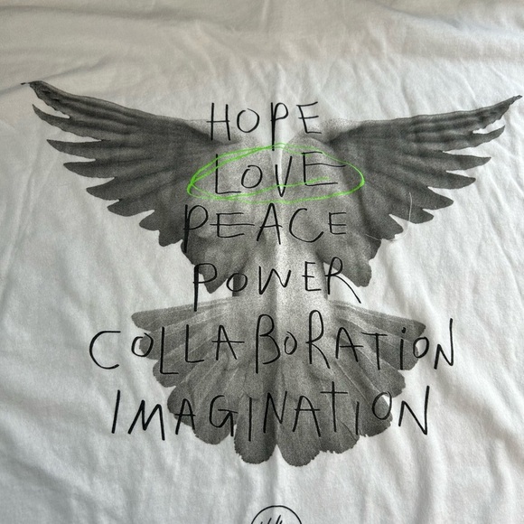 Media Collective London White Collaboration T-Shirt XL Hope Love Peace Wings - Picture 1 of 13
